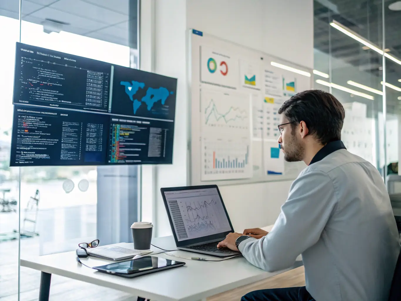 An image depicting a data scientist analyzing complex datasets with AI-powered tools, illustrating WoCiUp's expertise in data analytics.